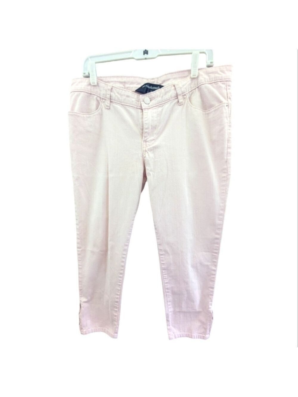 Norma Kamali Pale Pink Stretch Zip side hem jeans Size 10 Luxe